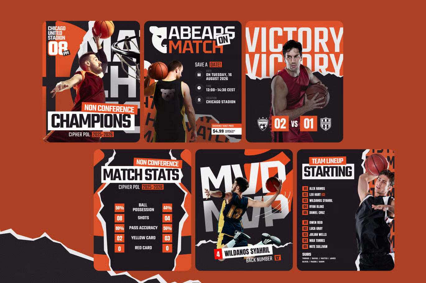 Carousel of sports posts on social media and Instagram